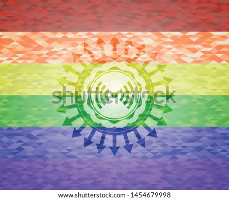 signal icon on mosaic background with the colors of the LGBT flag