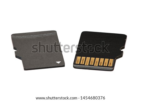 Macro Photo of the Front and Back of Micro SD Cards, Isolated on a White Background