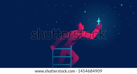 businessman reaches the star. achieving goal business concept vector illustration in red and blue neon gradients Royalty-Free Stock Photo #1454684909