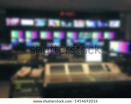 Blurred picture video switch of Television Broadcast, working with video and audio mixer, control broadcasts in recording studio.