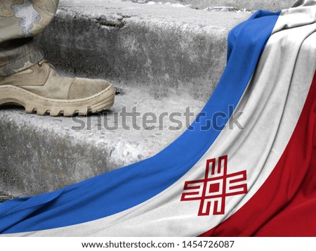 Military concept on the background of the flag of Mari El
