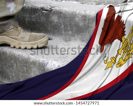 Military concept on the background of the flag of American Samoa