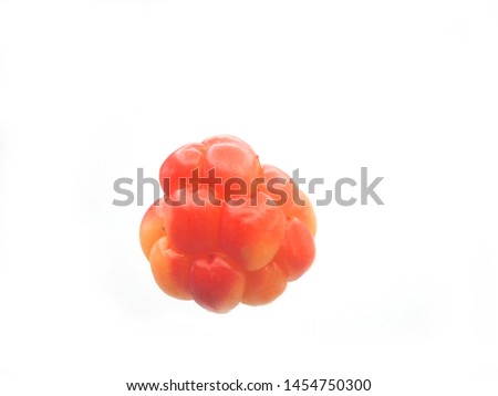  A single cloudberry (Rubus Chamaemorus) picked up in Finland, isolated on white backround Royalty-Free Stock Photo #1454750300