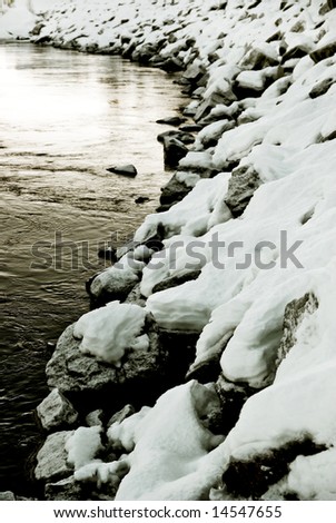 winter river scenery in the north of sweden
