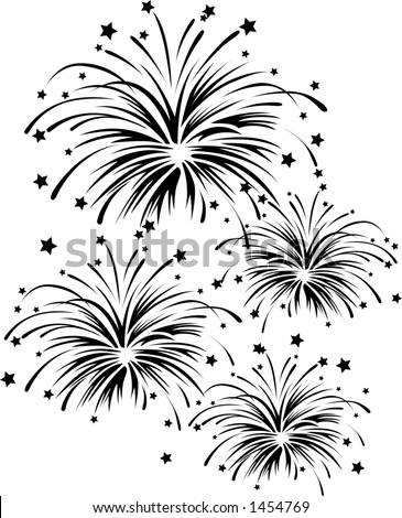 vector silhouette graphic depicting a fireworks display
