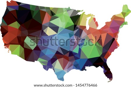 Multicolor United States of America Map in Low Poly Style on isolated white background. American area in Polygonal diamond style for your design
