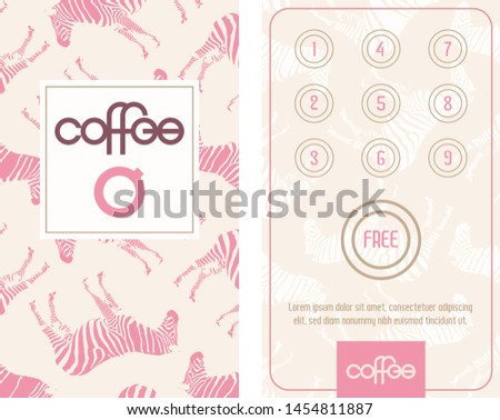 Horizontal card with loyalty program for customers. Designed for e.g. coffee shops, caffee houses, bistro, etc. Bonus program get one free.