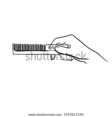 Hands cutting hair, hands of a hairdresser, hands and scissors, linear drawing in vector
