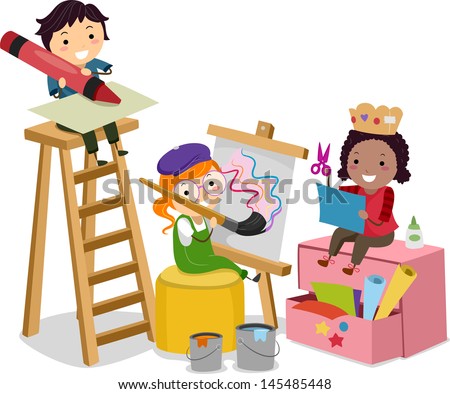 Illustration of Stickman Kids making Arts and Crafts
