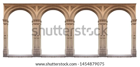 Elements of architectural decorations of buildings, arches, doorways and windows. On the streets in Catalonia, public places. Royalty-Free Stock Photo #1454879075