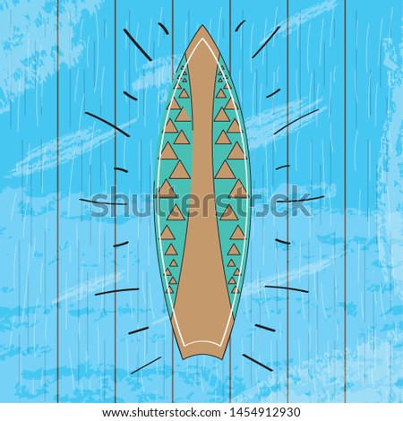 Colored surfboard on a water background - Vector