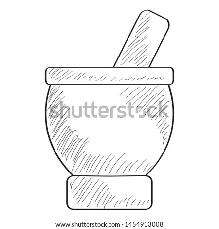 Sketch of a mortar with pestle - VEctor