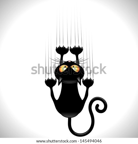 Black Cat Cartoon Scratching Wall