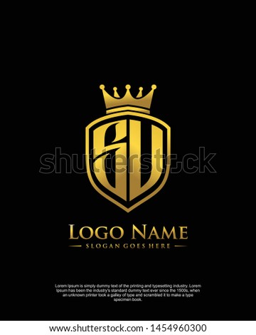 initial SU letter with shield style logo template vector