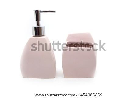 Modern ceramic liquid soap bottle on white background