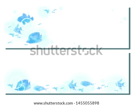 Blue tropical fish illustration background, south sea, watercolor style