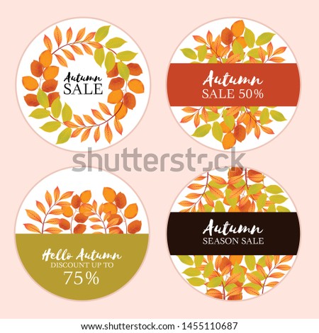 Collection of autumn sale label in circle paper great for shop promotion