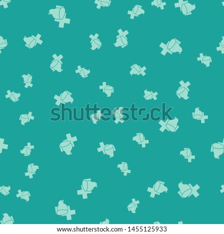 Green Veterinary clinic symbol icon isolated seamless pattern on green background. Cross with dog veterinary care. Pet First Aid sign.  Vector Illustration