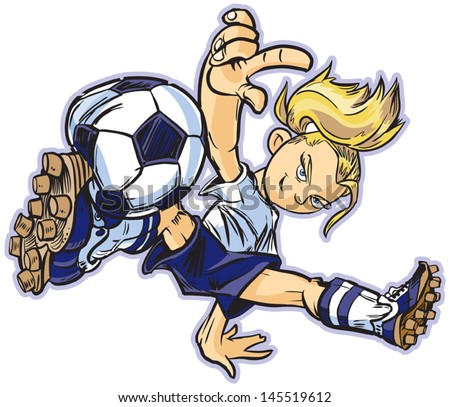 Vector clip art cartoon of a Caucasian girl using a break dancing move to play soccer. Also available in Asian and African American!
