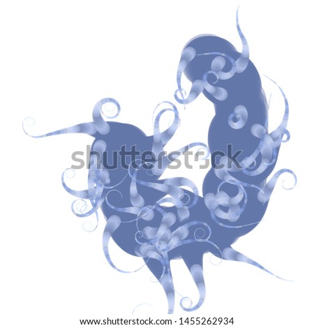 Strange doodle structure consisting of a randomly intertwined rounded curves on a white background. Complex colorful object recembling to an alien creature. Vector illustration.
