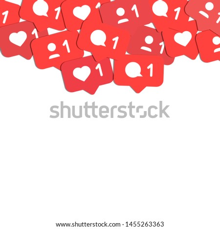Social network counters icon background. Digital marketing, advertising, app, web background with falling icon counters isolated on white backdrop - Image