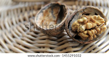 walnuts nuts with nut cacked open with no people stock image and stock photo