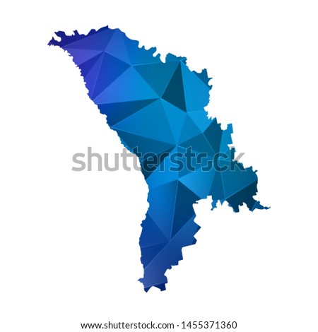 Abstract polygonal Moldova map. Vector low poly blue color map geometric shape texture. Vector illustration.
