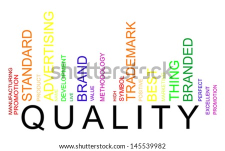 Quality word tag cloud concept in barcode with supporting words,  modern. Word tag cloud bar code , vector 
