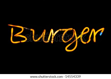 Yellow Neon Sign Which Reads "Burger"