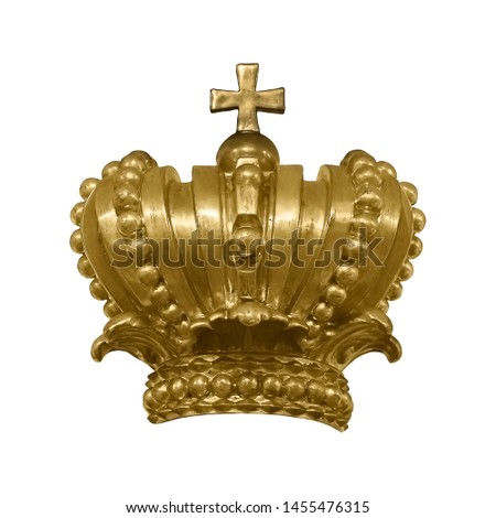 Golden crown isolated on white background. Design element with clipping path