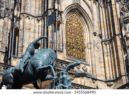 Detail of Monument in front of Saint Vitus Cathedral in Prague