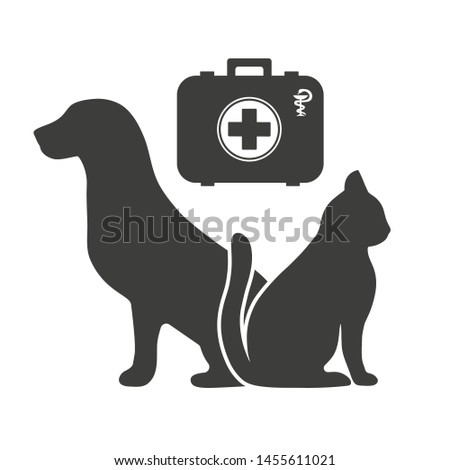 illustration of silhouettes of cat and dog with medical bag for veterinary clinic