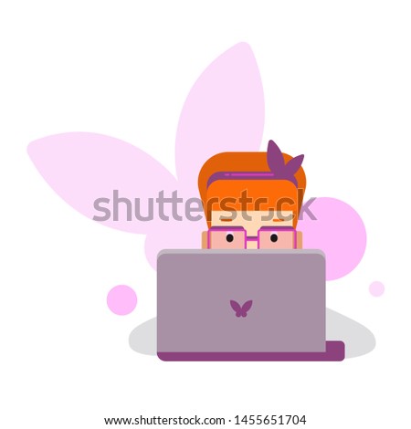 woman with laptop flat vector icon