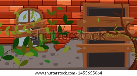 Abandoned House wall with Horrible Window and Door - Vector