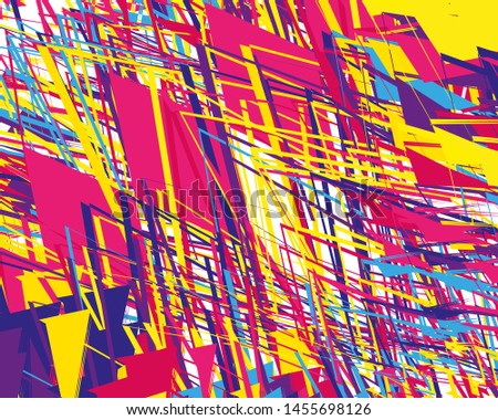 Bright pattern with chaotic lines and geometric shapes. Digital graffiti. Vector illustration
