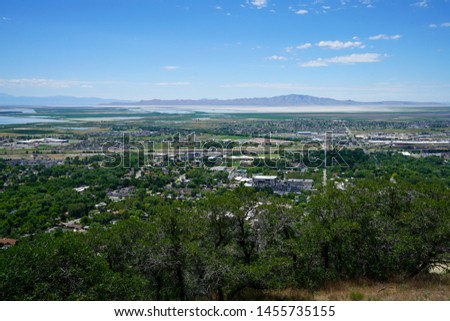 Overview of the Salt Lake City valley area from the foothills near Farmington, Utah during summer