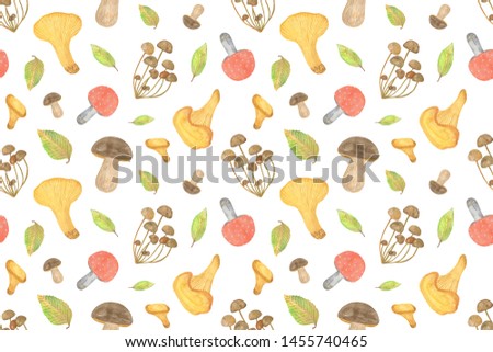 Hand drawn seamless pattern of watercolor autumn forest illustration, isolated object on the white background, seasonal watercolor illustration, symbol of autumn