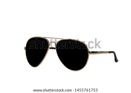 Black gold-rimmed glasses isolated on white background. The Aviator sunglasses side view. Royalty-Free Stock Photo #1455761753