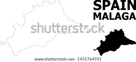 Vector contour Map of Malaga Province with caption. Map of Malaga Province is isolated on a white background. Simple flat dotted geographic map template.