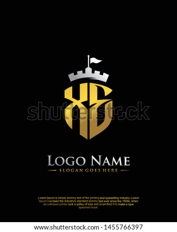 initial XE letter with shield style logo template vector
