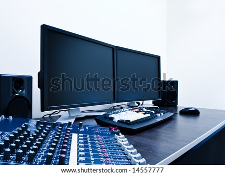 audio mixer and video editing workstation Royalty-Free Stock Photo #14557777