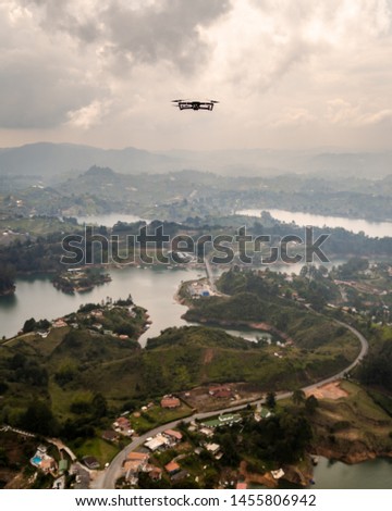 Drone shot from the top of El Penon in Guatape