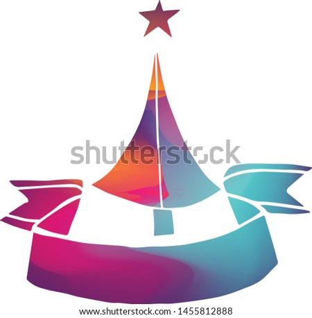 Isolated Vector Illustration Colorful Banner of Holiday Christmas Tree. Flat, Icon, Sign, Logo, Symbol, Object, Graphic Design, Background, Element, Illustration for Print.