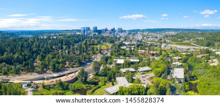 Bellevue Washington USA - City Skyline Panoramic Aerial View From Road Under Construction