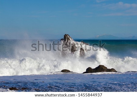 Crashing Waves Fighting With Rock -  Baring Head Wellington New Zealand 