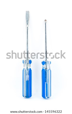 Blue used screwdriver isolated on white background
