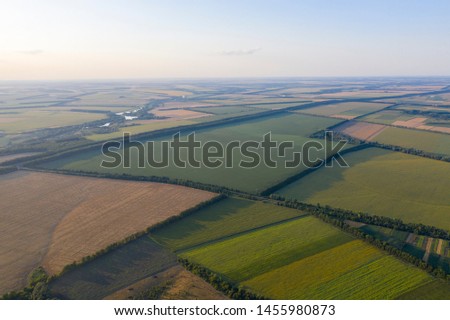 Geometric figures in the fields of the farm in the village from the height of the bird's eye. Kvadrokopter pictures