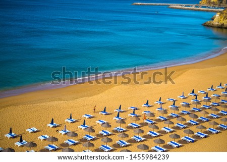 Empty Albufeira beach, Atlantic Ocean coast line blue water and yellow sand, blurry water and sand picture, wallpaper beach, Lagos Portugal landscape, seascape Portugal empty beach lockdown travel