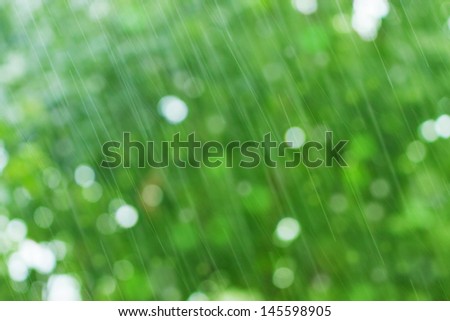 blurred natural green background: bokeh effect and raindrops