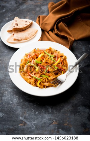 Leftover Chapati noodles also known as fodnichi holi or Upma is a great substitute for traditional unhealthy noodles for kids, selective focus